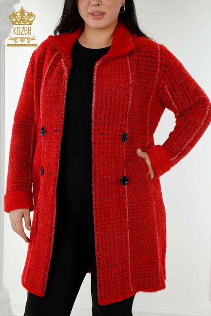 Women's Coat Red With Buttons - 19062 | KAZEE - Thumbnail