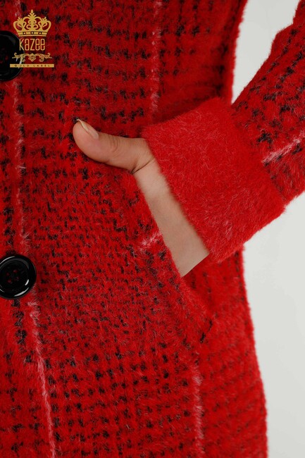 Women's Coat Red With Buttons - 19062 | KAZEE - Thumbnail