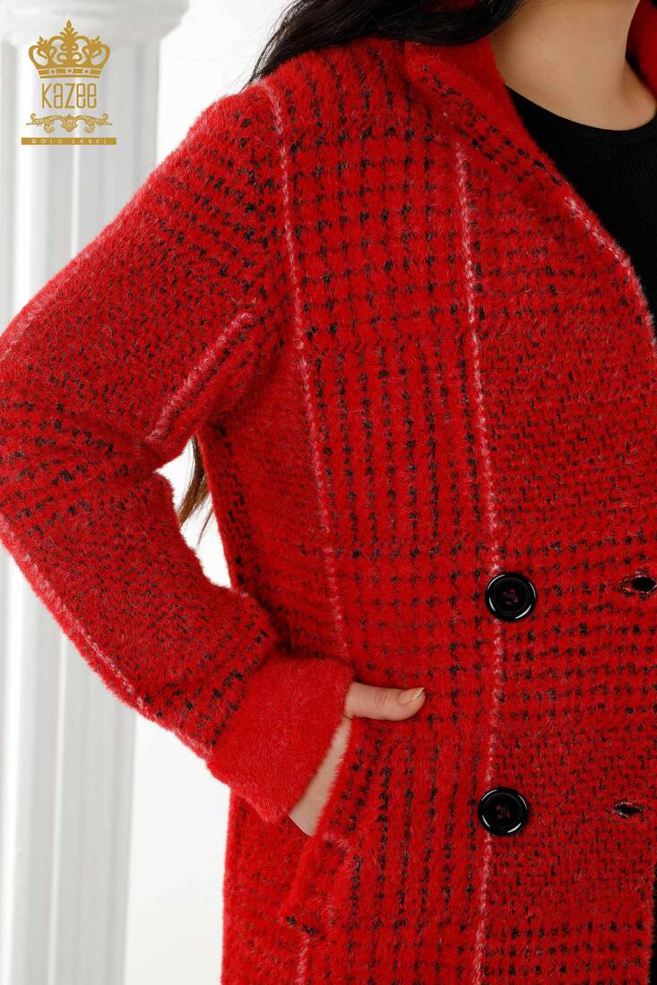Women's Coat Red With Buttons - 19062 | KAZEE