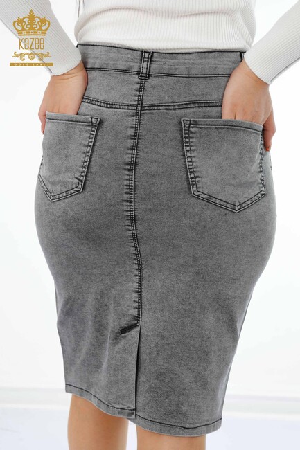 Women's Denim Skirt Pocket Anthracite - 4185 | KAZEE - Thumbnail