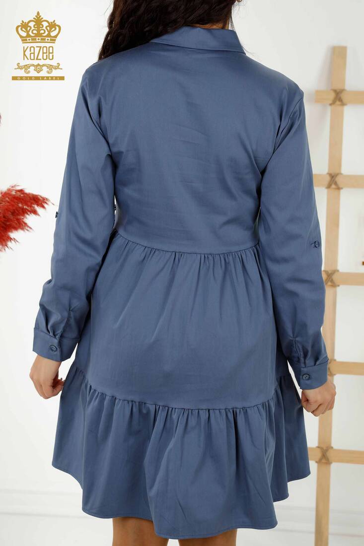 Women's Dress Stone Embroidered Indigo - 20229 | KAZEE