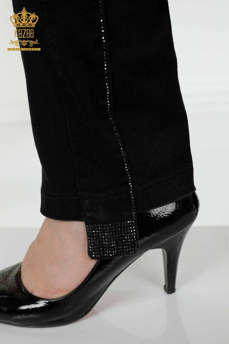 Women's Jeans Stone Embroidered Black - 3653 | KAZEE