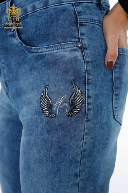 Women's Jeans Wing Detailed Blue - 3553 | KAZEE - Thumbnail