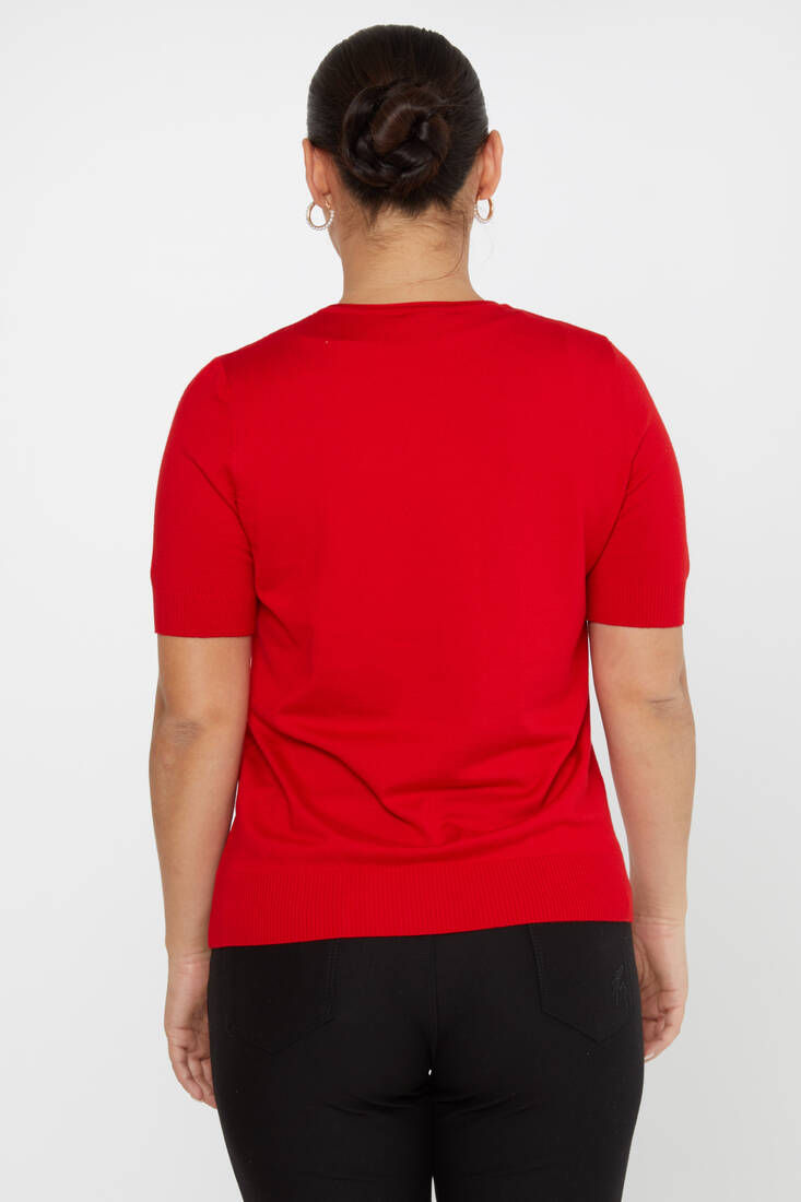 Women's Knitwear American Model Basic Red - 16271 | KAZEE