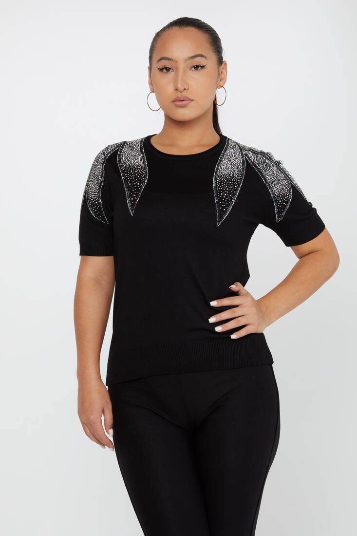 Women's Knitwear American Model Black Ecru - 31238 | KAZEE