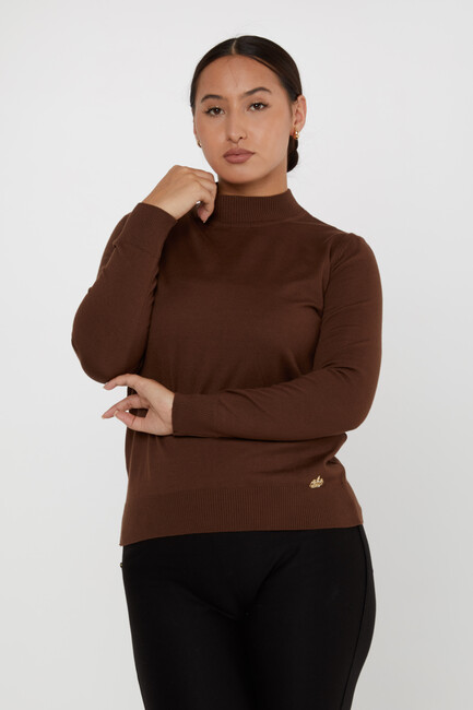 Women's Knitwear Basic Stand Collar Brown - 16663 | KAZEE - Thumbnail