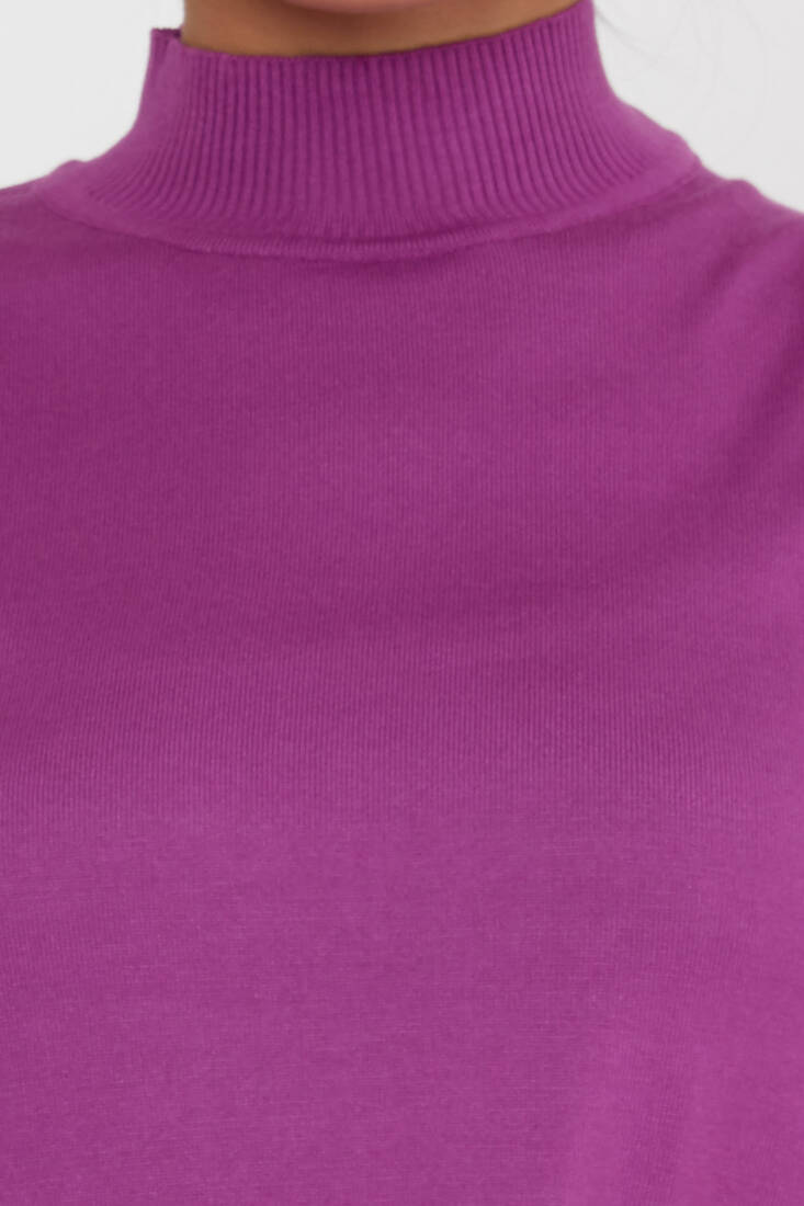 Women's Knitwear Basic Stand Collar Lilac - 16663 | KAZEE