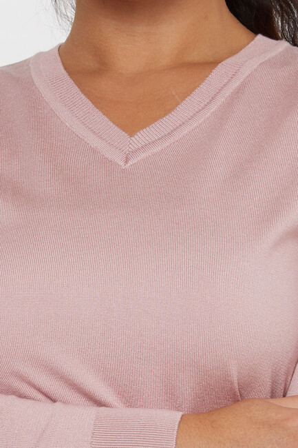 Women's Knitwear Basic V Neck Powder - 11071 | KAZEE - Thumbnail