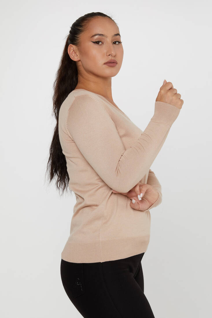 Women's Knitwear Basic V Neck Stone - 11071 | KAZEE