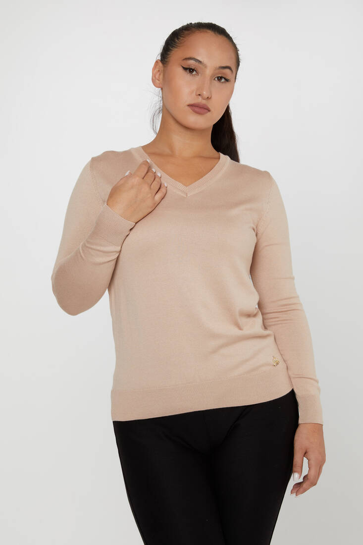 Women's Knitwear Basic V Neck Stone - 11071 | KAZEE