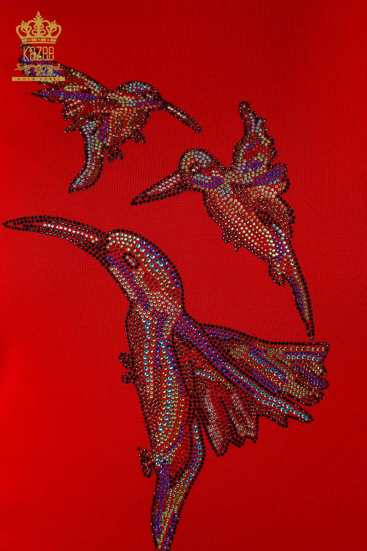 Women's Knitwear Bird Pattern Red - 16459 | KAZEE