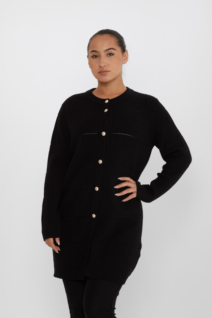 Women's Knitted Cardigan Buttoned Detail Black - 30643 | KAZEE - Thumbnail