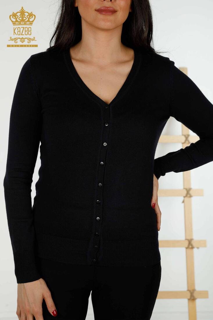 Women's Knitwear Cardigan Buttoned Navy - 10712 | KAZEE