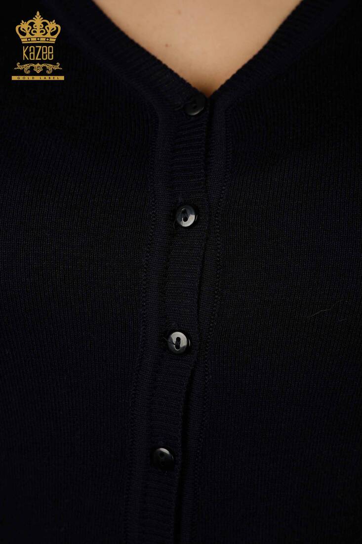 Women's Knitwear Cardigan Buttoned Navy - 10712 | KAZEE