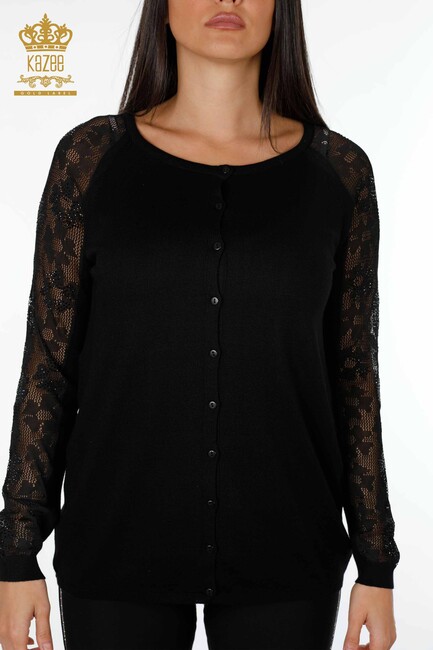 Women's Knitwear Cardigan Tulle Detailed Black - 12758 | KAZEE - Thumbnail