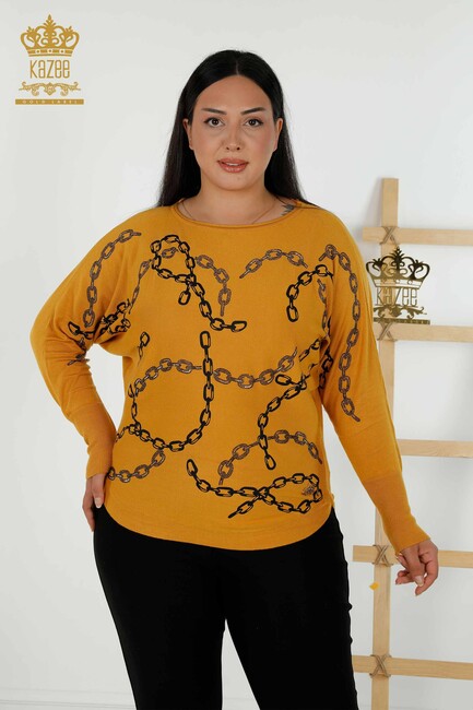 Women's Knitwear Chain Patterned Saffron - 16631 | KAZEE - Thumbnail