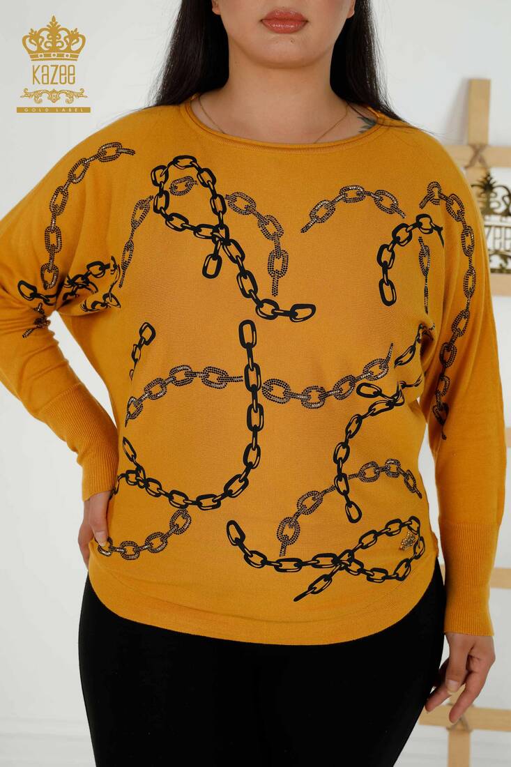 Women's Knitwear Chain Patterned Saffron - 16631 | KAZEE