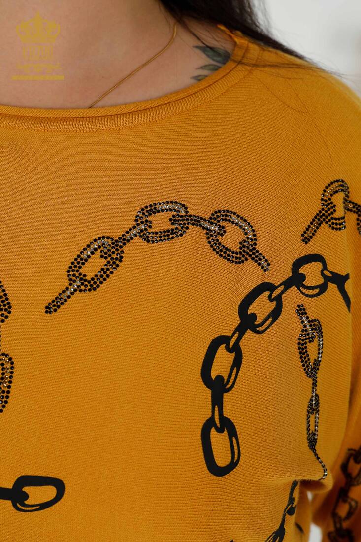 Women's Knitwear Chain Patterned Saffron - 16631 | KAZEE