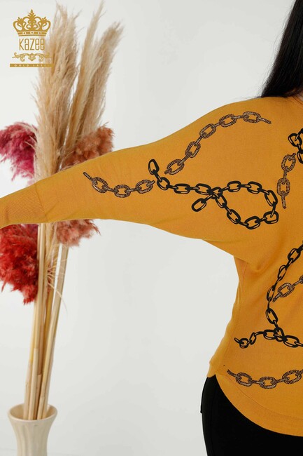 Women's Knitwear Chain Patterned Saffron - 16631 | KAZEE - Thumbnail