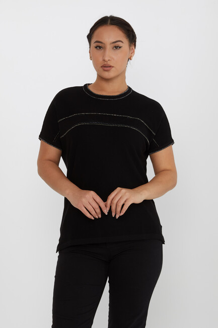 Women's Knitwear Collar Detailed Stoned Black - 30349 | KAZEE - Thumbnail