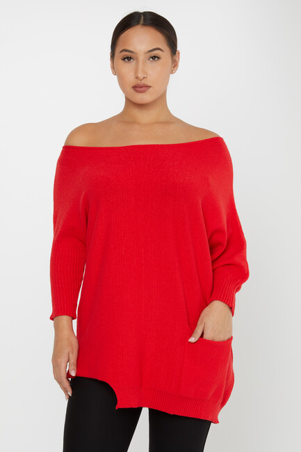 Women's Knitwear Collar Detail Red - 30237 | KAZEE - Thumbnail