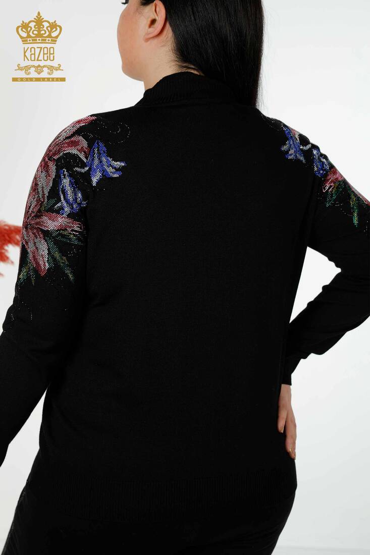 Women's Knitwear Colored Stone Embroidered Black - 30007 | KAZEE