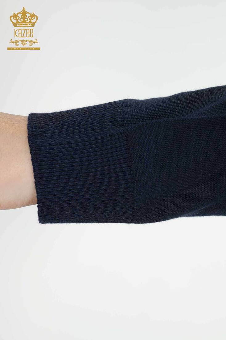 Women's Knitwear Colored Stone Embroidered Navy Blue - 30007 | KAZEE