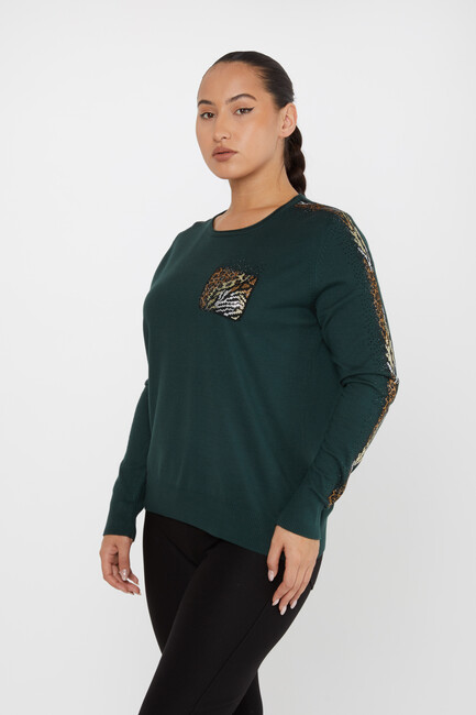 Women's Knitwear Crew Neck Stoned Olive - 31547 | KAZEE - Thumbnail