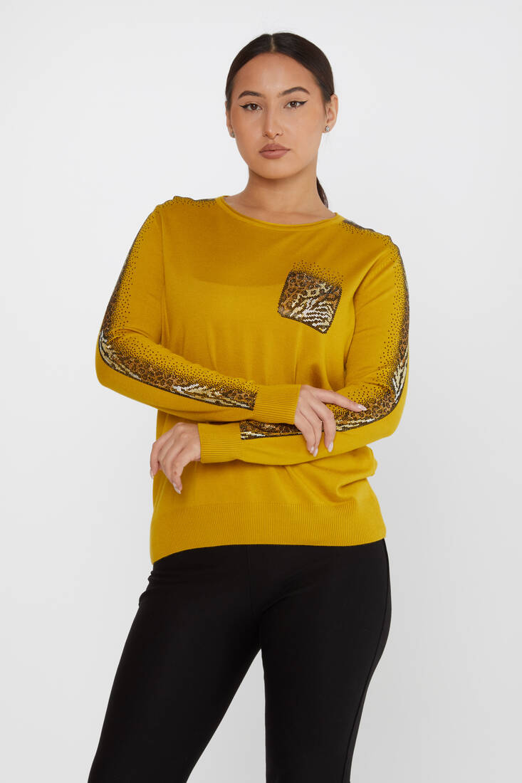 Women's Knitwear Crew Neck Stoned Saffron - 31547 | KAZEE