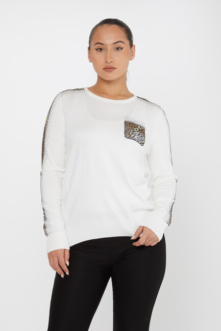 Women's Knitwear Crew Neck Stoned Ecru - 31547 | KAZEE - Thumbnail