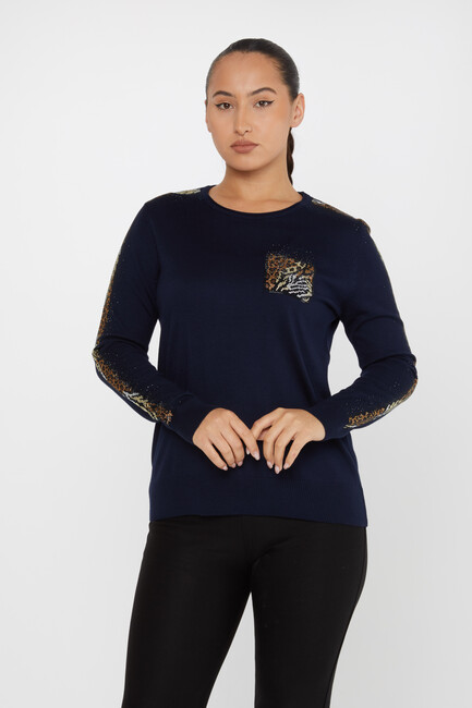 Women's Knitwear Crew Neck Stoned Navy Blue - 31547 | KAZEE - Thumbnail