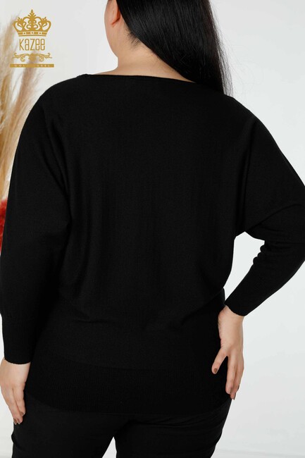 Women's Knitwear Embroidered Embroidered Black - 16942 | KAZEE - Thumbnail