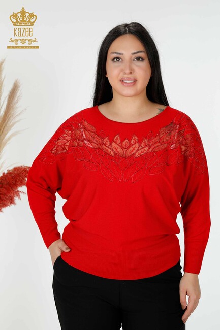 Women's Knitwear Embroidered Embroidered Red - 16942 | KAZEE - Thumbnail