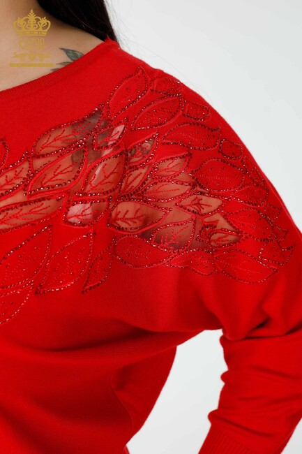 Women's Knitwear Embroidered Embroidered Red - 16942 | KAZEE - Thumbnail
