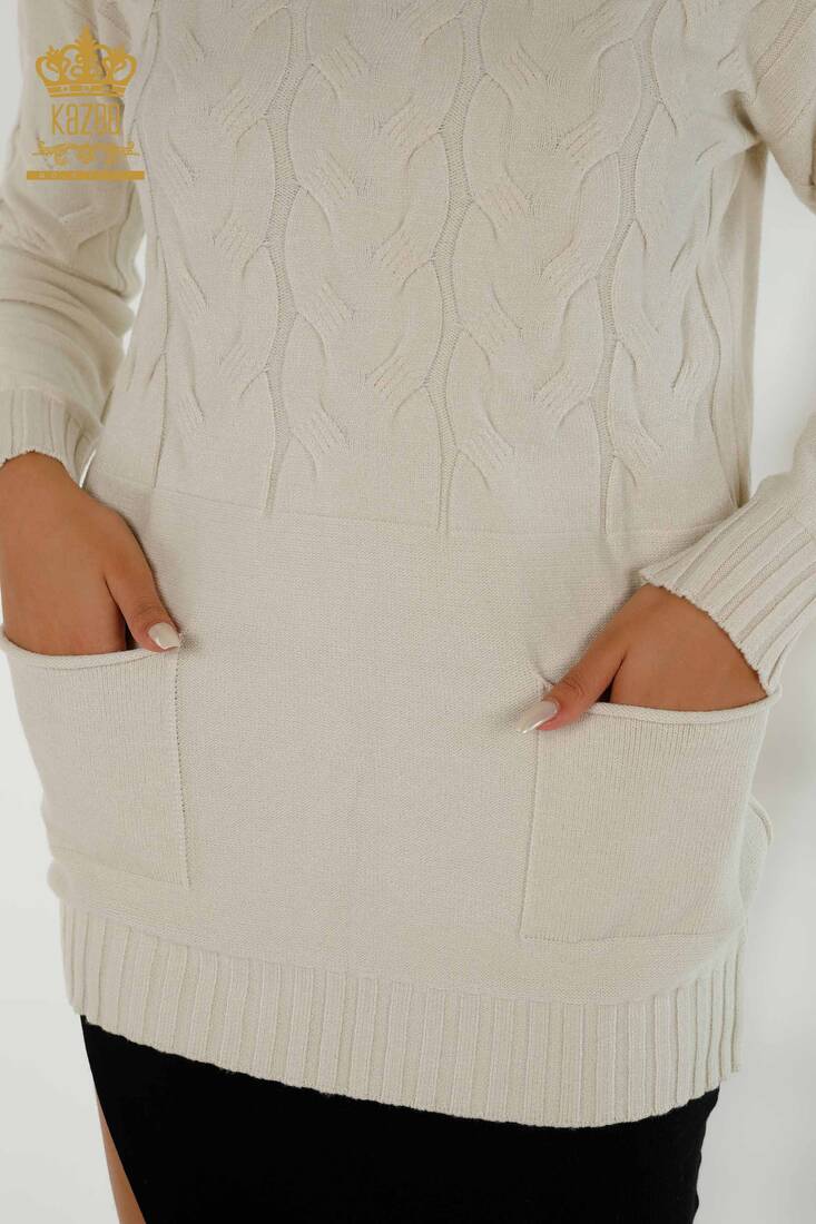 Women's Knitwear Turtleneck Beige - 30231 | KAZEE