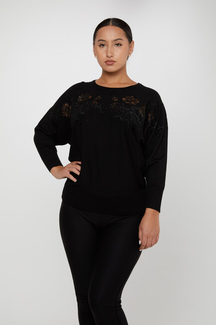 Women's Knitwear Floral Embroidered Black - 30925 | KAZEE - Thumbnail