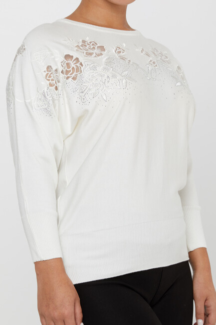 Women's Knitwear Floral Embroidered Ecru - 30925 | KAZEE - Thumbnail