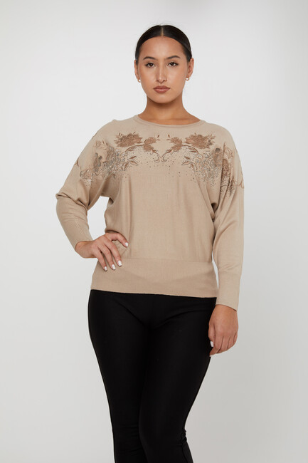 Women's Knitwear Floral Embroidered Mink - 30925 | KAZEE - Thumbnail