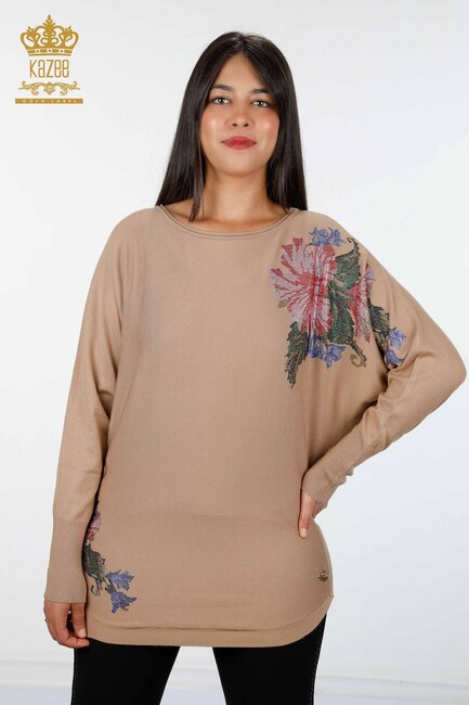 Women's Knitwear Floral Pattern Beige - 16190 | KAZEE - Thumbnail