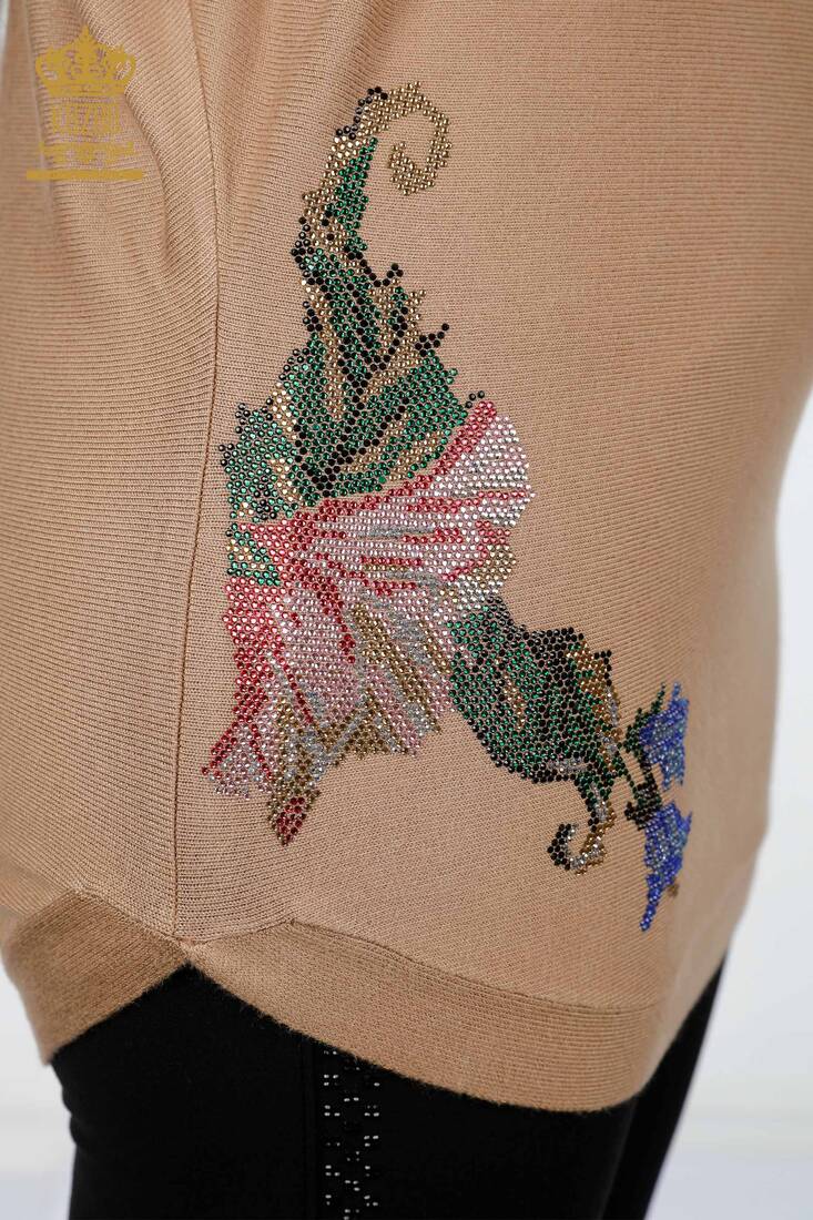 Women's Knitwear Floral Pattern Beige - 16190 | KAZEE