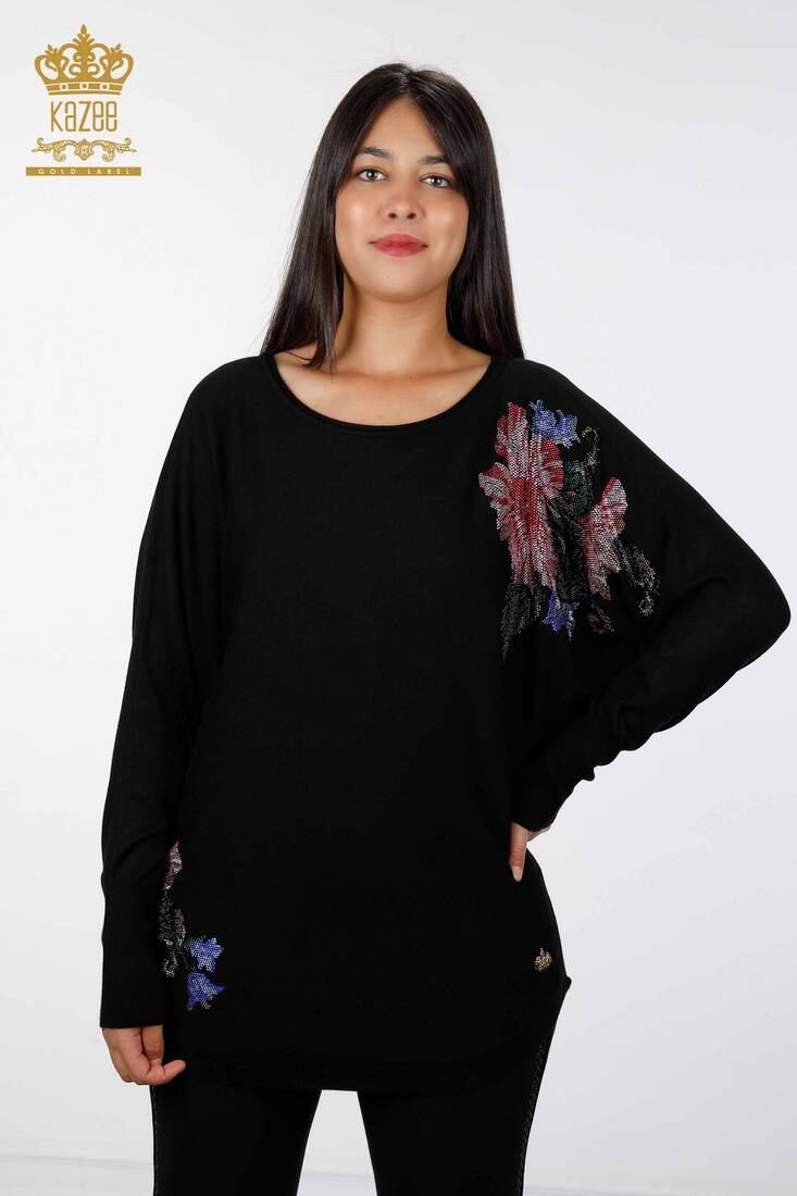 Women's Knitwear Floral Pattern Black - 16190 | KAZEE