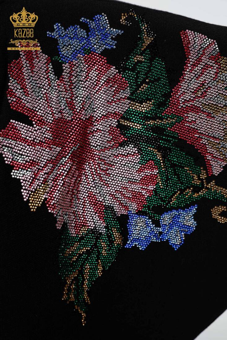 Women's Knitwear Floral Pattern Black - 16190 | KAZEE
