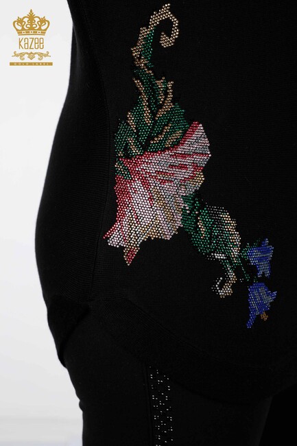 Women's Knitwear Floral Pattern Black - 16190 | KAZEE - Thumbnail