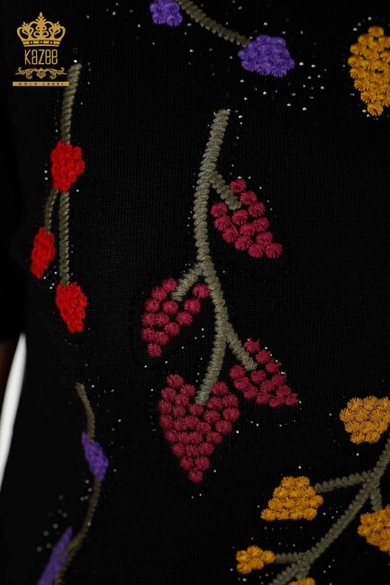 Women's Knitwear Floral Pattern Black - 16753 | KAZEE - Thumbnail