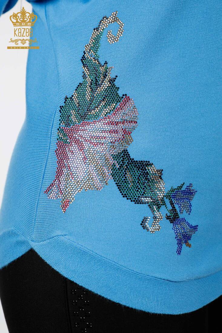 Women's Knitwear Floral Pattern Blue - 16190 | KAZEE