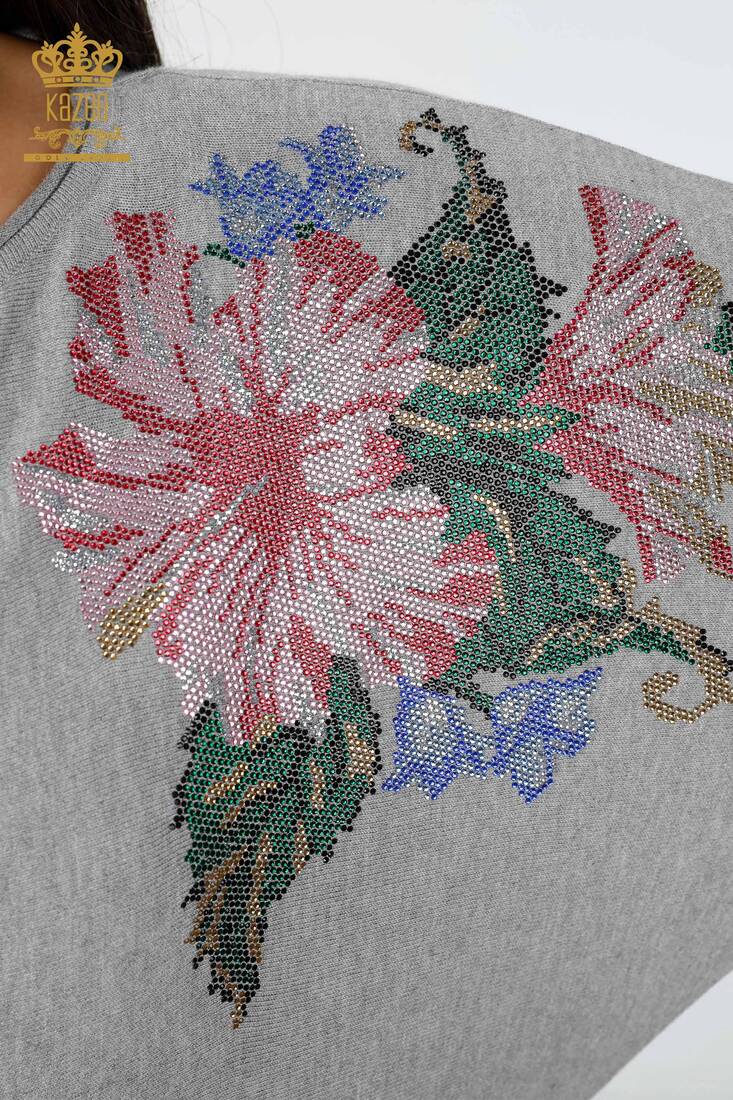 Women's Knitwear Floral Pattern Gray - 16190 | KAZEE