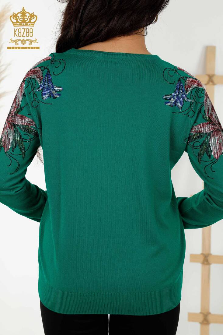 Women's Knitwear Floral Pattern Green - 30188 | KAZEE