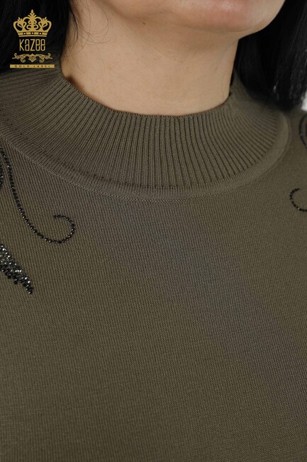 Women's Knitwear Floral Patterned Khaki - 16597 | KAZEE - Thumbnail