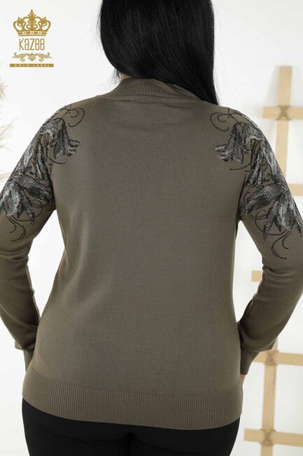 Women's Knitwear Floral Patterned Khaki - 16597 | KAZEE - Thumbnail