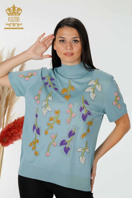 Women's Knitwear Floral Patterned Mint - 16753 | KAZEE - Thumbnail